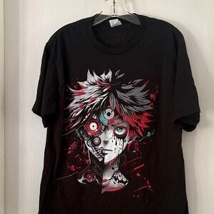 Port and Company Black Tee with Red and White Anime Design